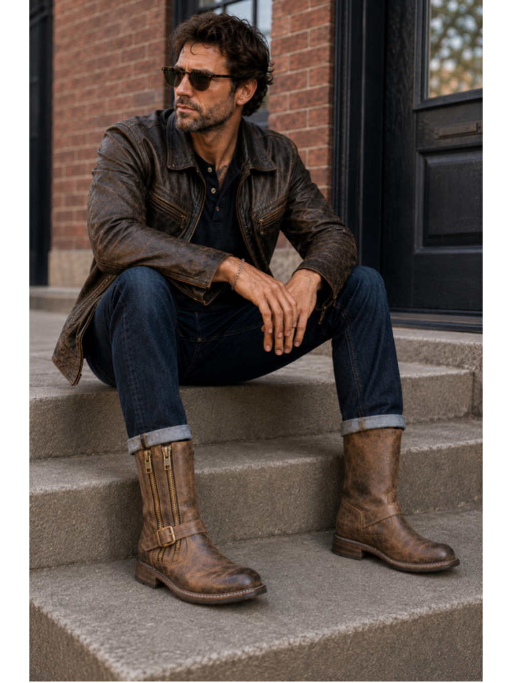 Bed Stu Hustle Boots Men 9 Distressed Leather Double Zip Moto Biker Rocker Brown